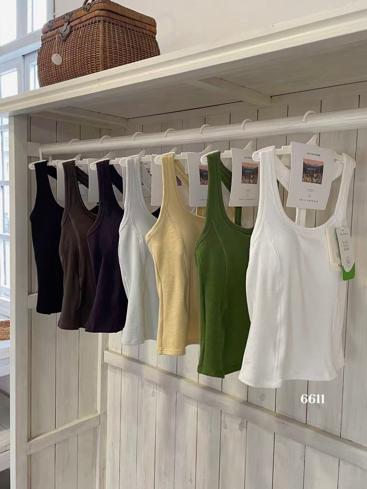 Ribbed Cotton Viscose Blend Fall Tank KW6611 | Wide Strap Vest with Built-In Bra Pad
