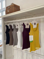 Ribbed Viscose Cotton Blend Fall Tank KW6602 | Wide Strap Vest with Built-In Bra Pad