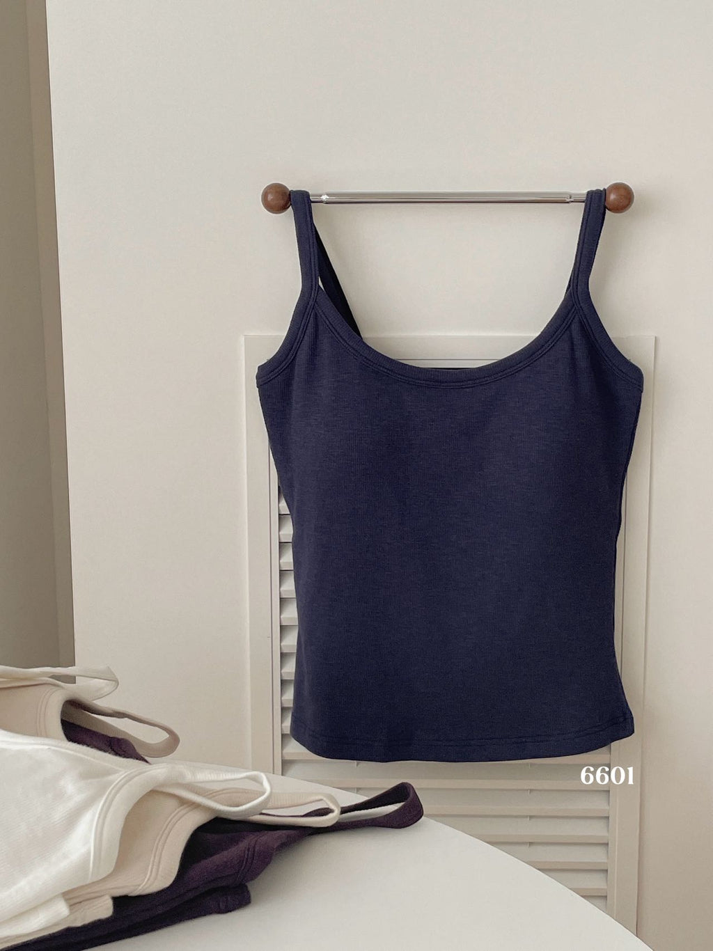 Ribbed Viscose Cotton Blend Fall Tank KW6601 | Thin Strap Vest with Built-In Bra Pad