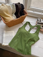 Ribbed Cotton Viscose Blend Fall Tank KW6611 | Wide Strap Vest with Built-In Bra Pad