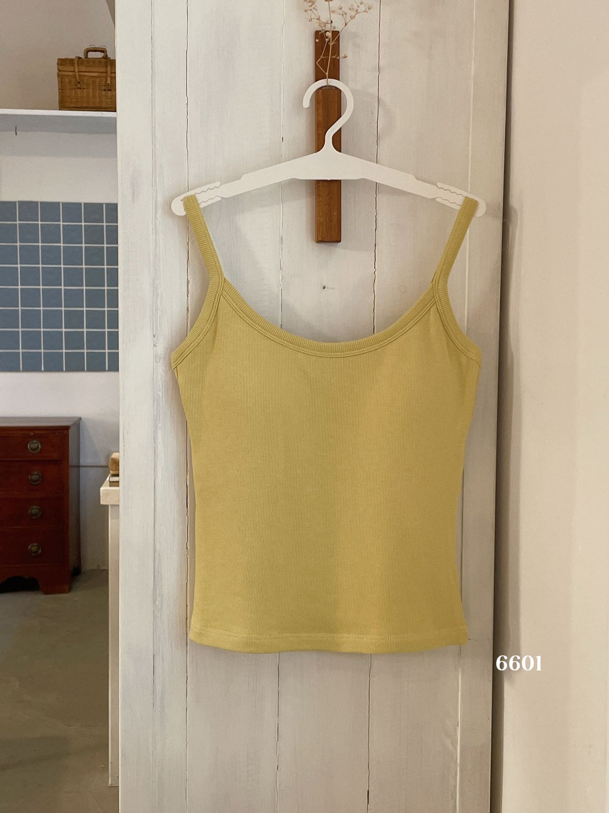 Ribbed Viscose Cotton Blend Fall Tank KW6601 | Thin Strap Vest with Built-In Bra Pad
