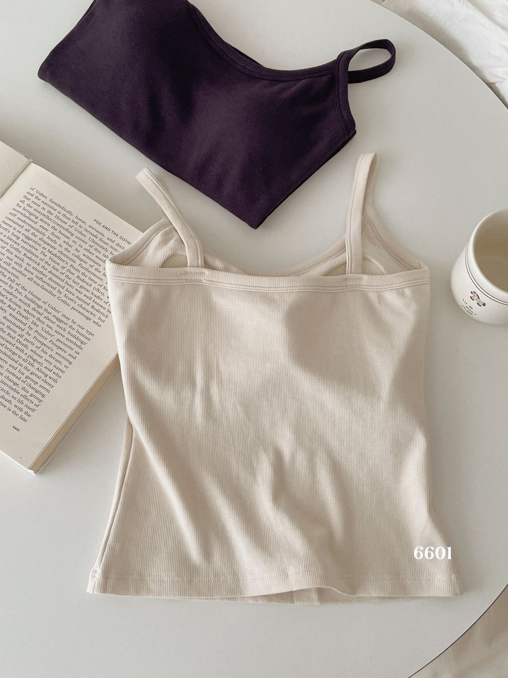 Ribbed Viscose Cotton Blend Fall Tank KW6601 | Thin Strap Vest with Built-In Bra Pad