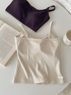 Ribbed Viscose Cotton Blend Fall Tank KW6601 | Thin Strap Vest with Built-In Bra Pad