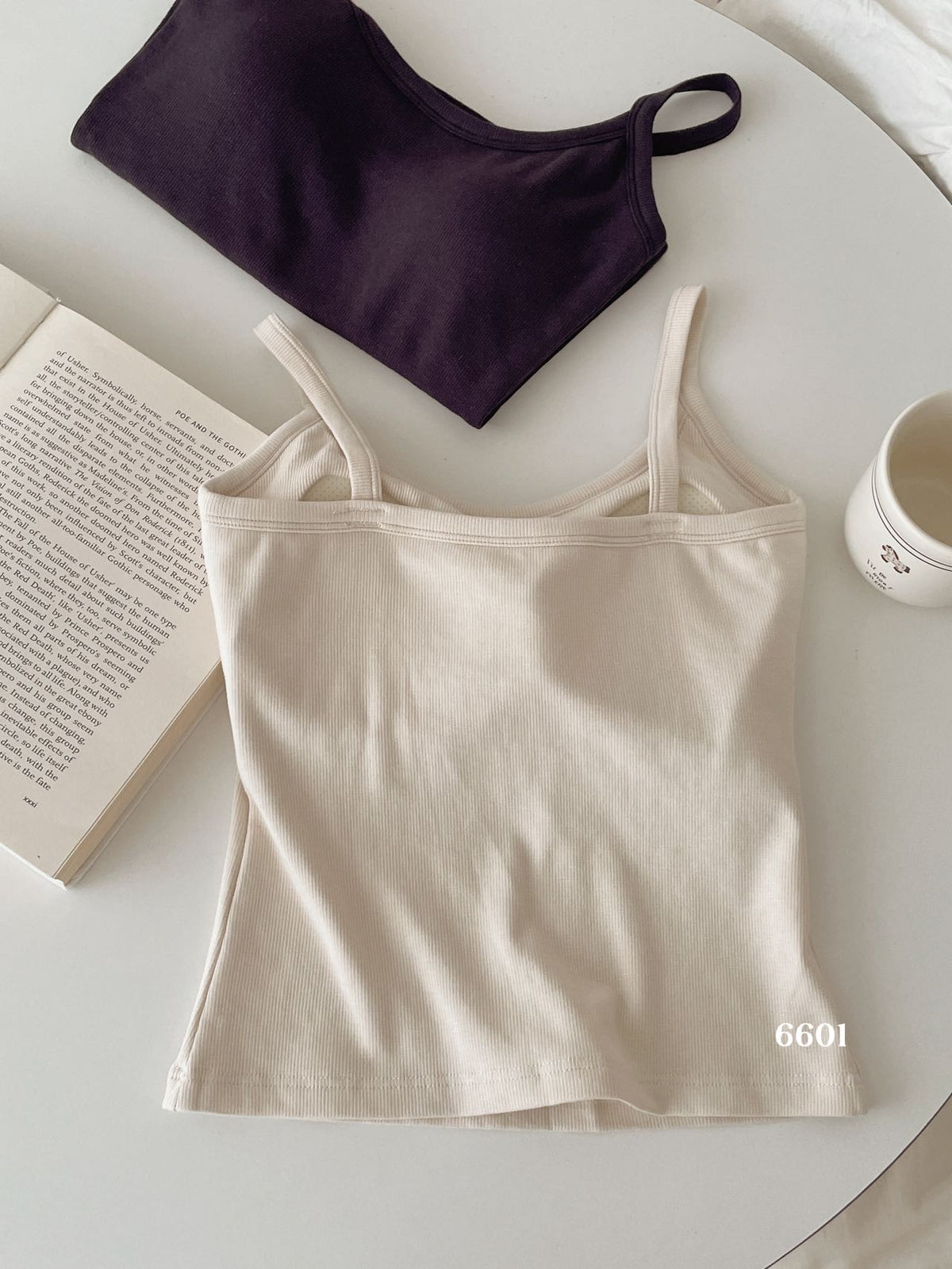 Ribbed Viscose Cotton Blend Fall Tank KW6601 | Thin Strap Vest with Built-In Bra Pad