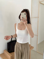 Lyocell Square Neck Camisole 3001 | Wide Strap Tank with Built-In Bra