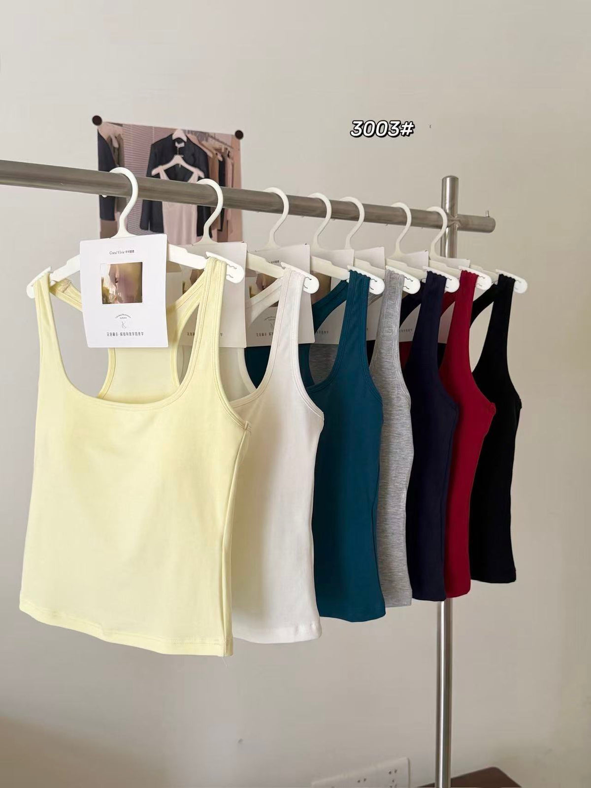 Lyocell Big U Neck Tank 3003 | Wide Strap Vest with Built-In Bra Pad