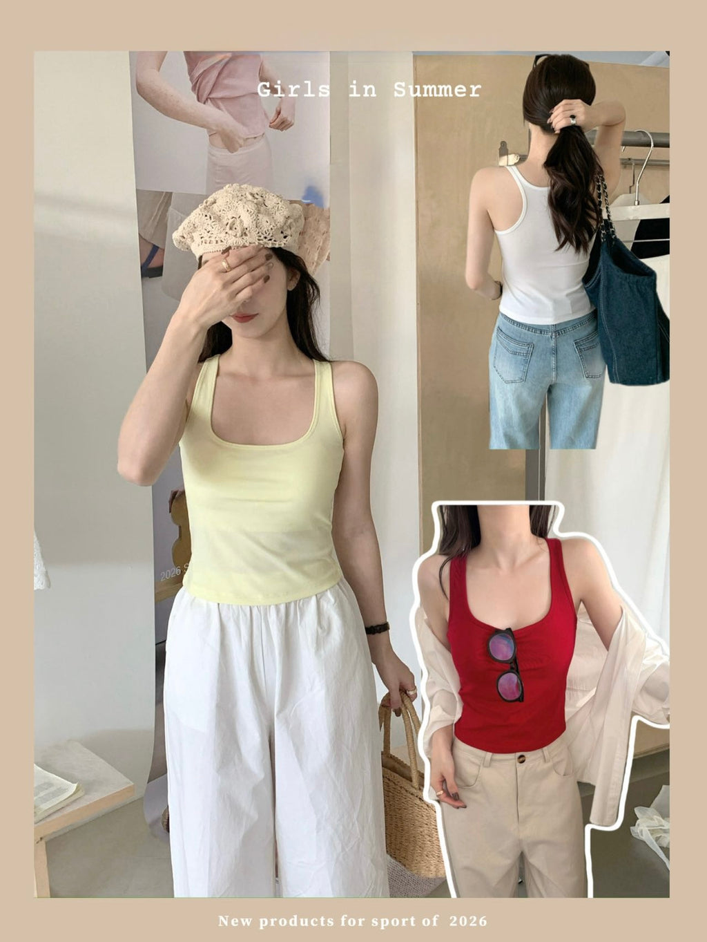 Lyocell Big U Neck Tank 3003 | Wide Strap Vest with Built-In Bra Pad