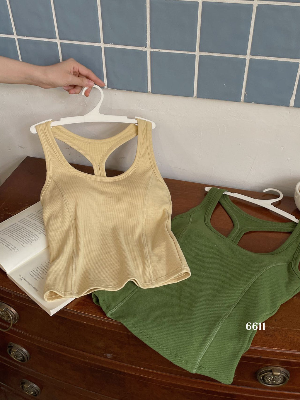 Ribbed Cotton Viscose Blend Fall Tank KW6611 | Wide Strap Vest with Built-In Bra Pad