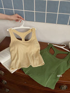 Ribbed Cotton Viscose Blend Fall Tank KW6611 | Wide Strap Vest with Built-In Bra Pad