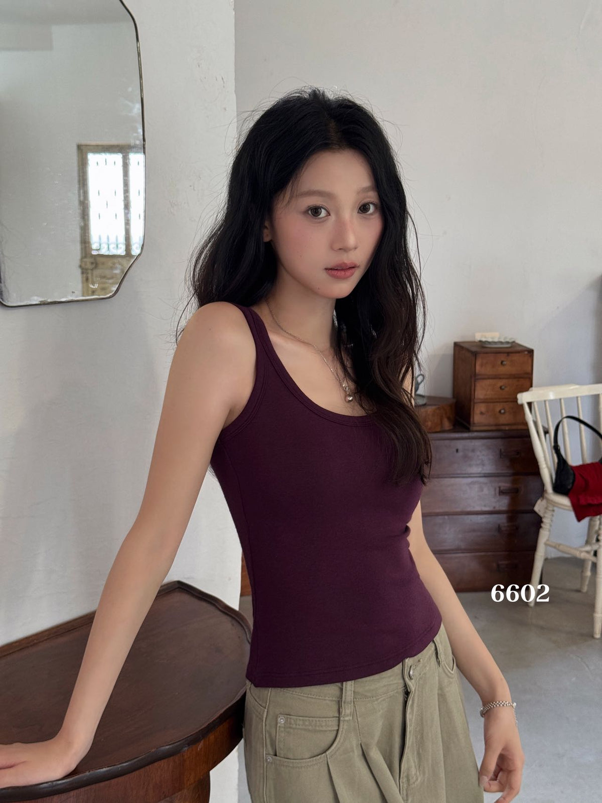 Ribbed Viscose Cotton Blend Fall Tank KW6602 | Wide Strap Vest with Built-In Bra Pad