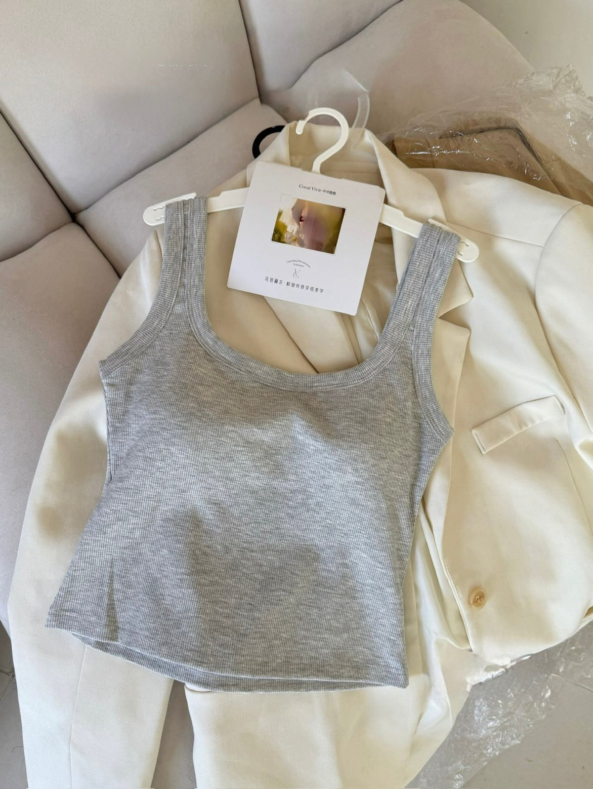 Lyocell Cotton Big U Neck Tank 5001 | Wide Strap Vest with Built-In Bra Pad
