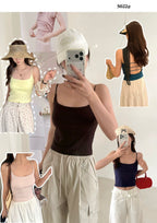 Lyocell Cotton Backless Cami 5022 | Thin Strap Tank with Built-In Bra Pad
