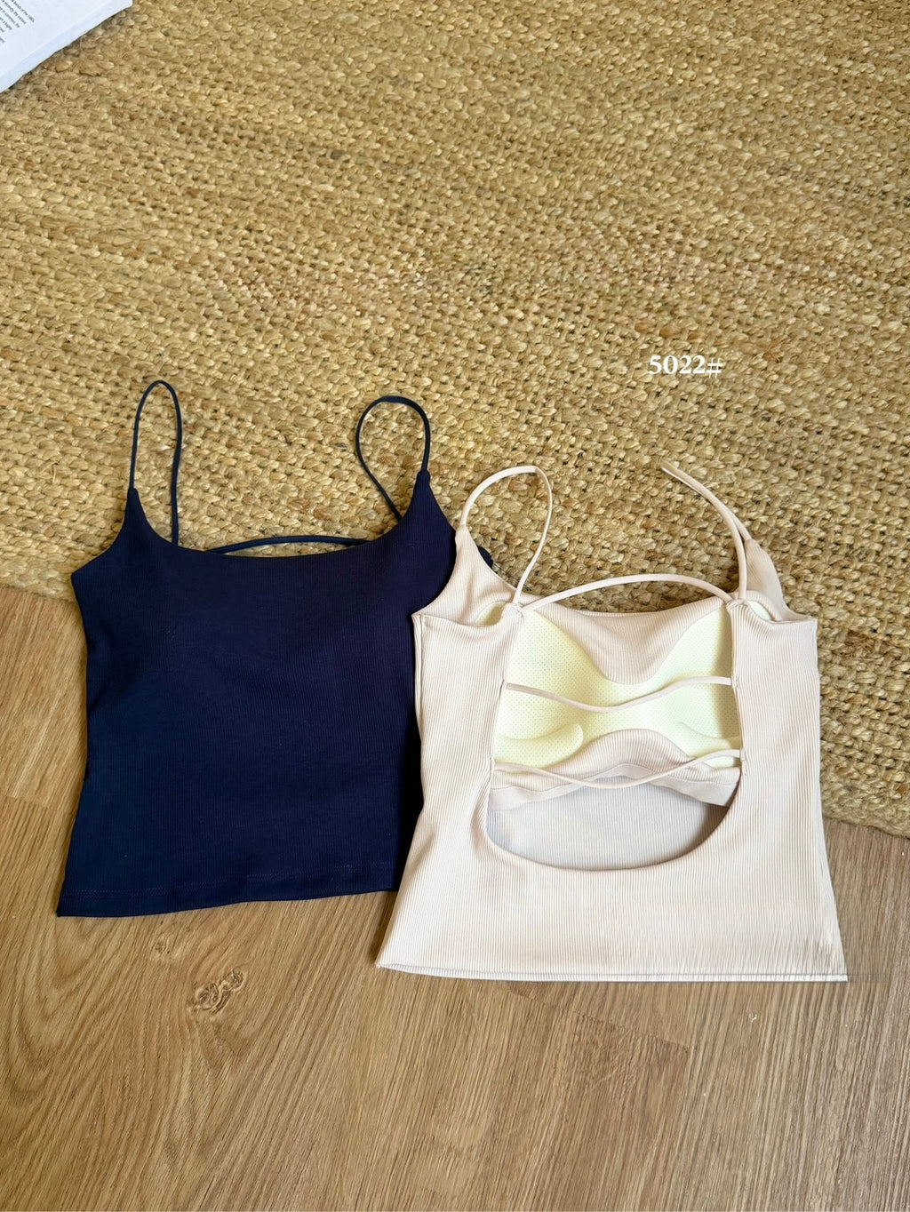 Lyocell Cotton Backless Cami 5022 | Thin Strap Tank with Built-In Bra Pad