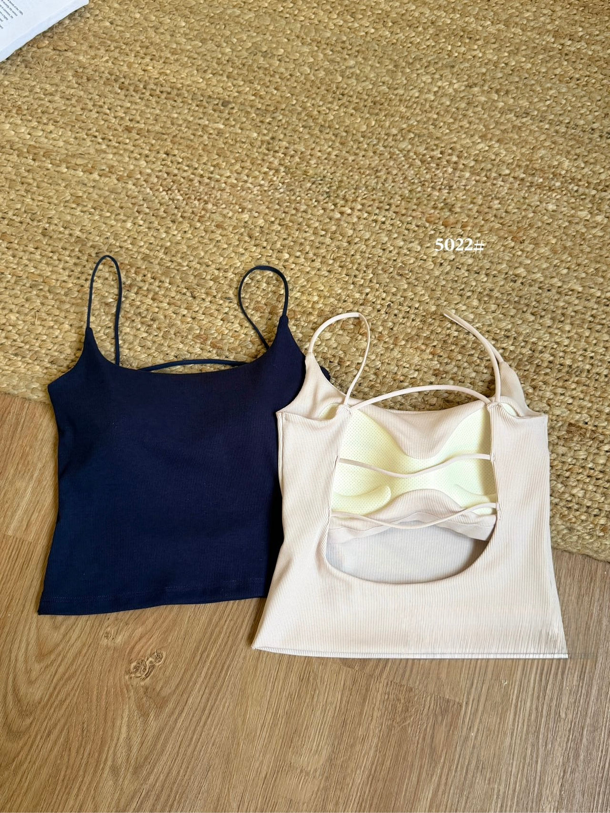 Lyocell Cotton Backless Cami 5022 | Thin Strap Tank with Built-In Bra Pad