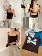 Lyocell Cotton Backless Cami 5022 | Thin Strap Tank with Built-In Bra Pad
