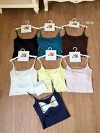 Lyocell Cotton Backless Cami 5022 | Thin Strap Tank with Built-In Bra Pad