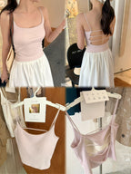 Lyocell Cotton Backless Cami 5022 | Thin Strap Tank with Built-In Bra Pad