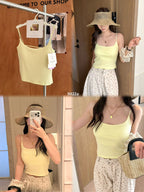 Lyocell Cotton Backless Cami 5022 | Thin Strap Tank with Built-In Bra Pad