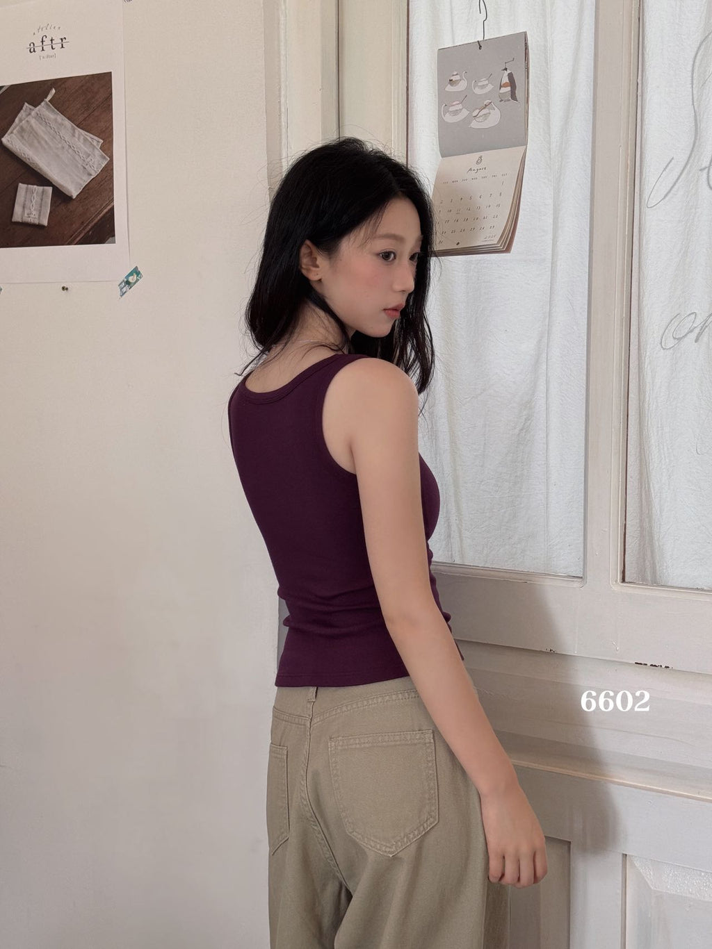 Ribbed Viscose Cotton Blend Fall Tank KW6602 | Wide Strap Vest with Built-In Bra Pad