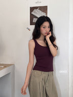 Ribbed Viscose Cotton Blend Fall Tank KW6602 | Wide Strap Vest with Built-In Bra Pad