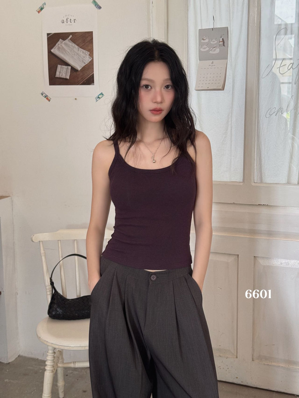 Ribbed Viscose Cotton Blend Fall Tank KW6601 | Thin Strap Vest with Built-In Bra Pad