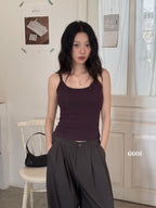Ribbed Viscose Cotton Blend Fall Tank KW6601 | Thin Strap Vest with Built-In Bra Pad